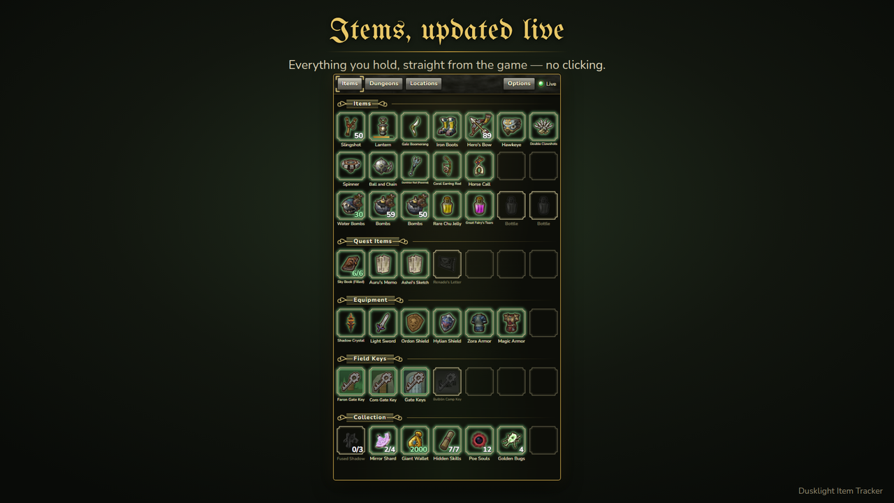 ScreenShot1 Dusklight Item Tracker